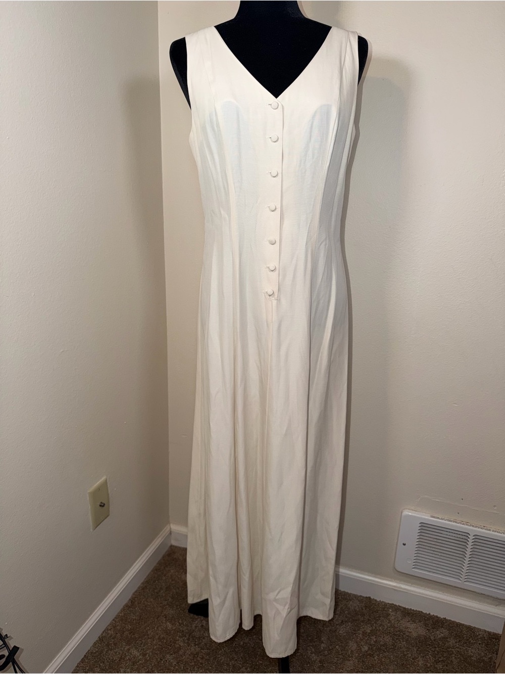 Vintage 80’s 90’s Cream Cottage Victorian Maxi Dress Buttons Whimsy Feminine